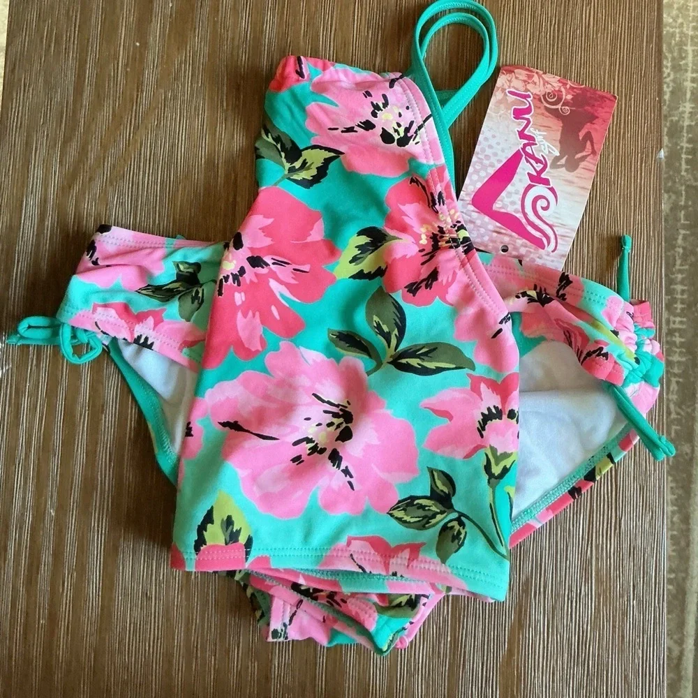 NWT Girl’s Kanu Daisy Surf Floral Bikini Set with UPF 50